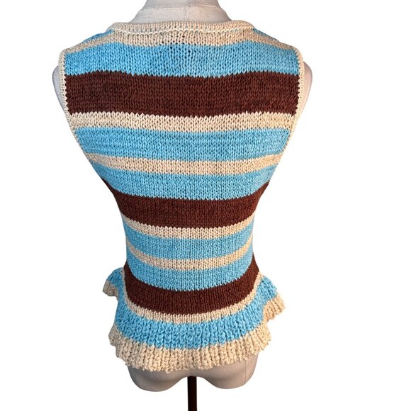 2/$30 ZARA Medium Striped Sleeveless Knit Top Brown/Beige/Blue - Picture 3 of 14
